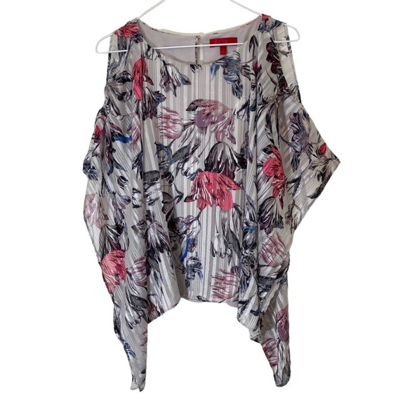 Jennifer Lopez Womens Blouse Top S Cold Shoulder Lined Silver Metallic Flowy - Picture 1 of 10